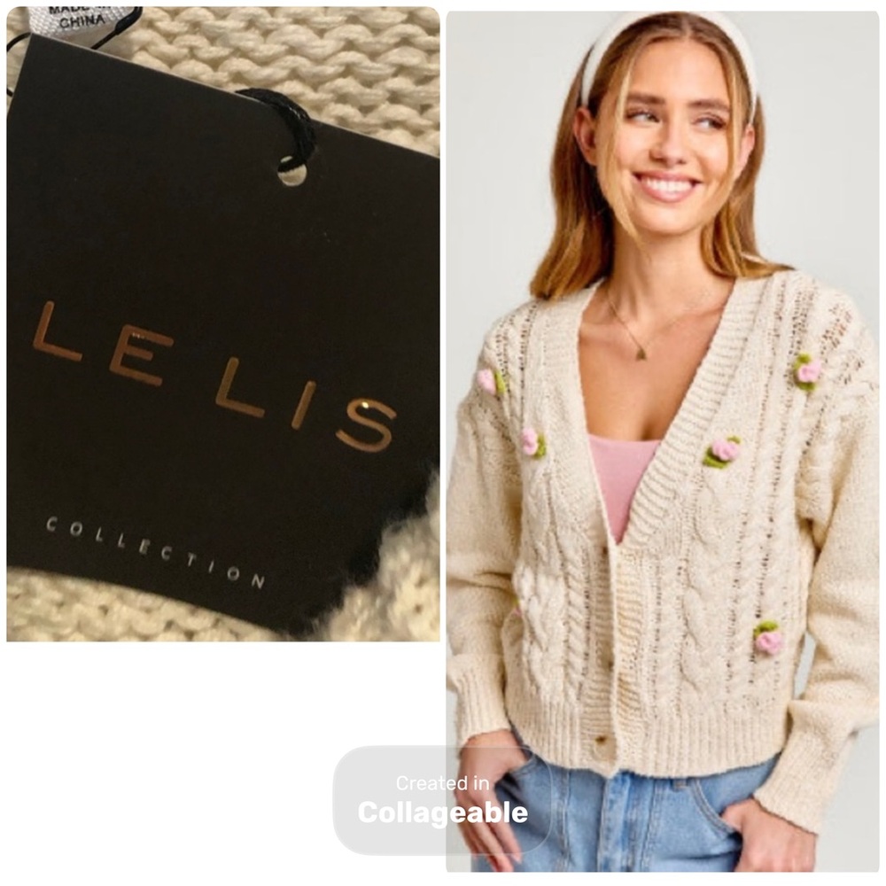 ‼️WOW‼️Le Lis Cream Cardigan with Pink AccentsNWT - Picture 8 of 13